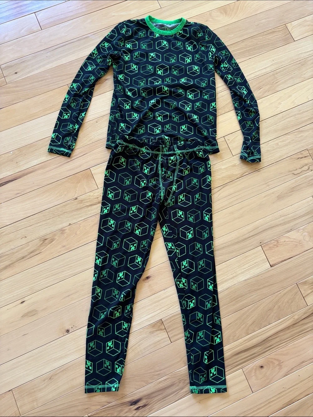 Kids Black and Neon Green Geometric Cube Pajama Set